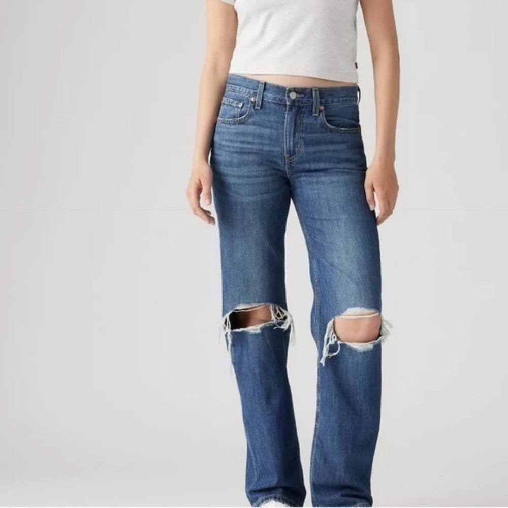 Levi's Low Pro Straight Distressed Busted Knee High Rise Jeans Womens Size 31